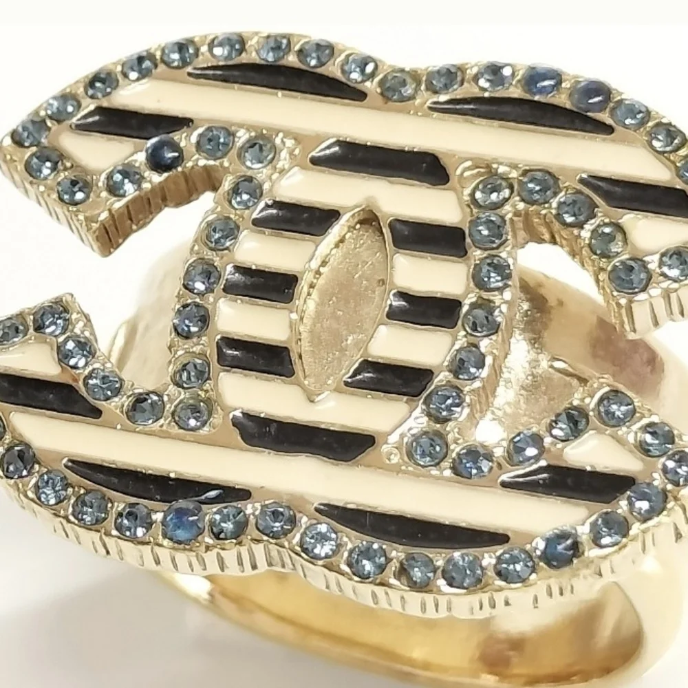 Chanel CC Crystal & Enamel Ring 05A Collection Authentic Vintage Rare.Size 6.5-7